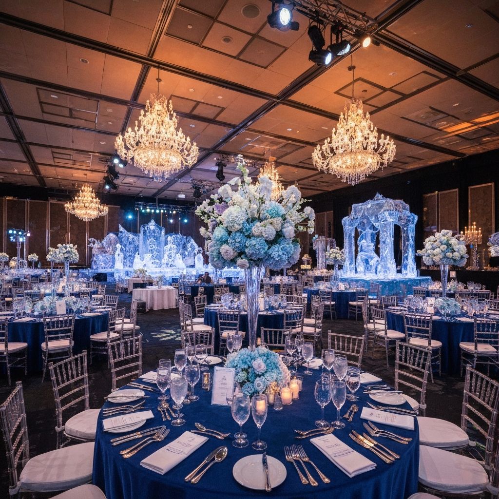 Gran salón de eventos con iluminación elegante